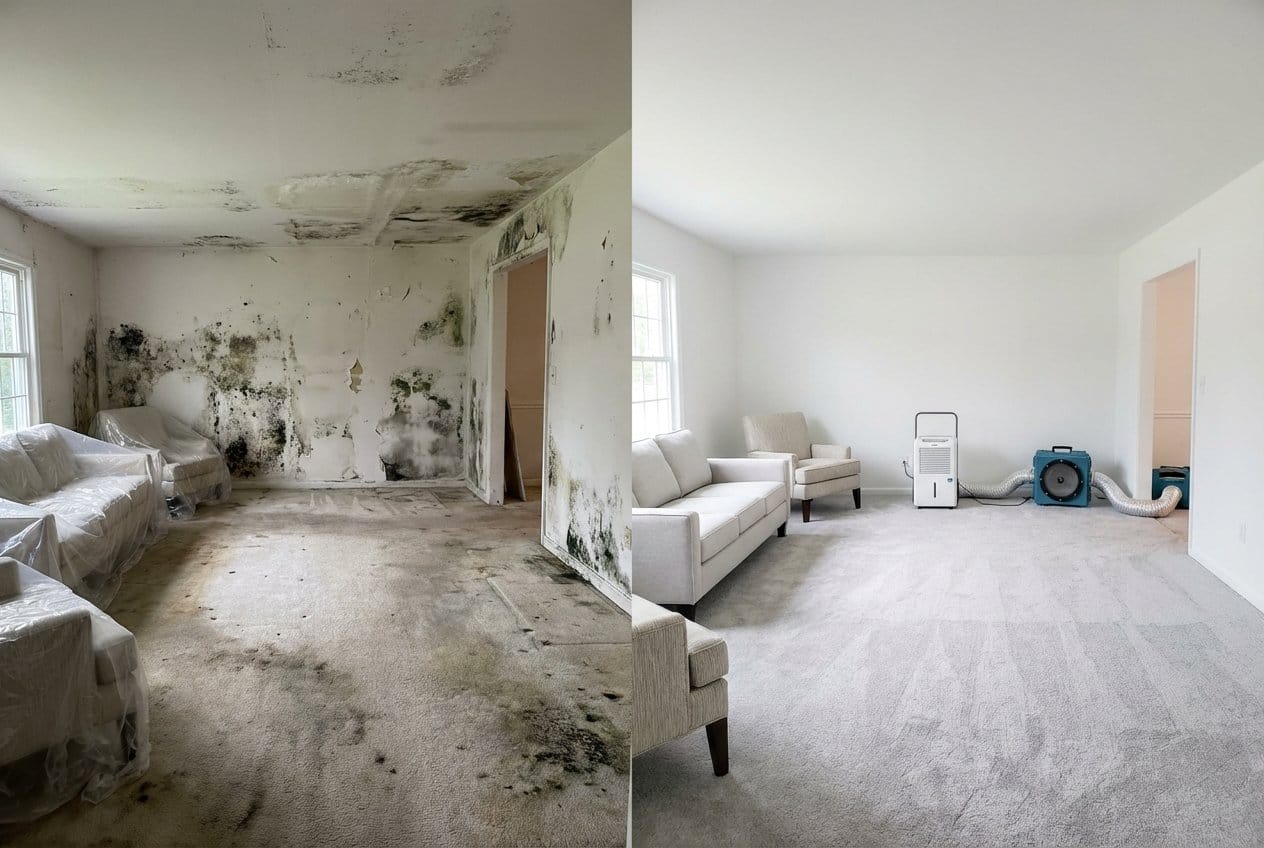 Mold Testing & Lab Reporting before and after in living room, Cresskill NJ