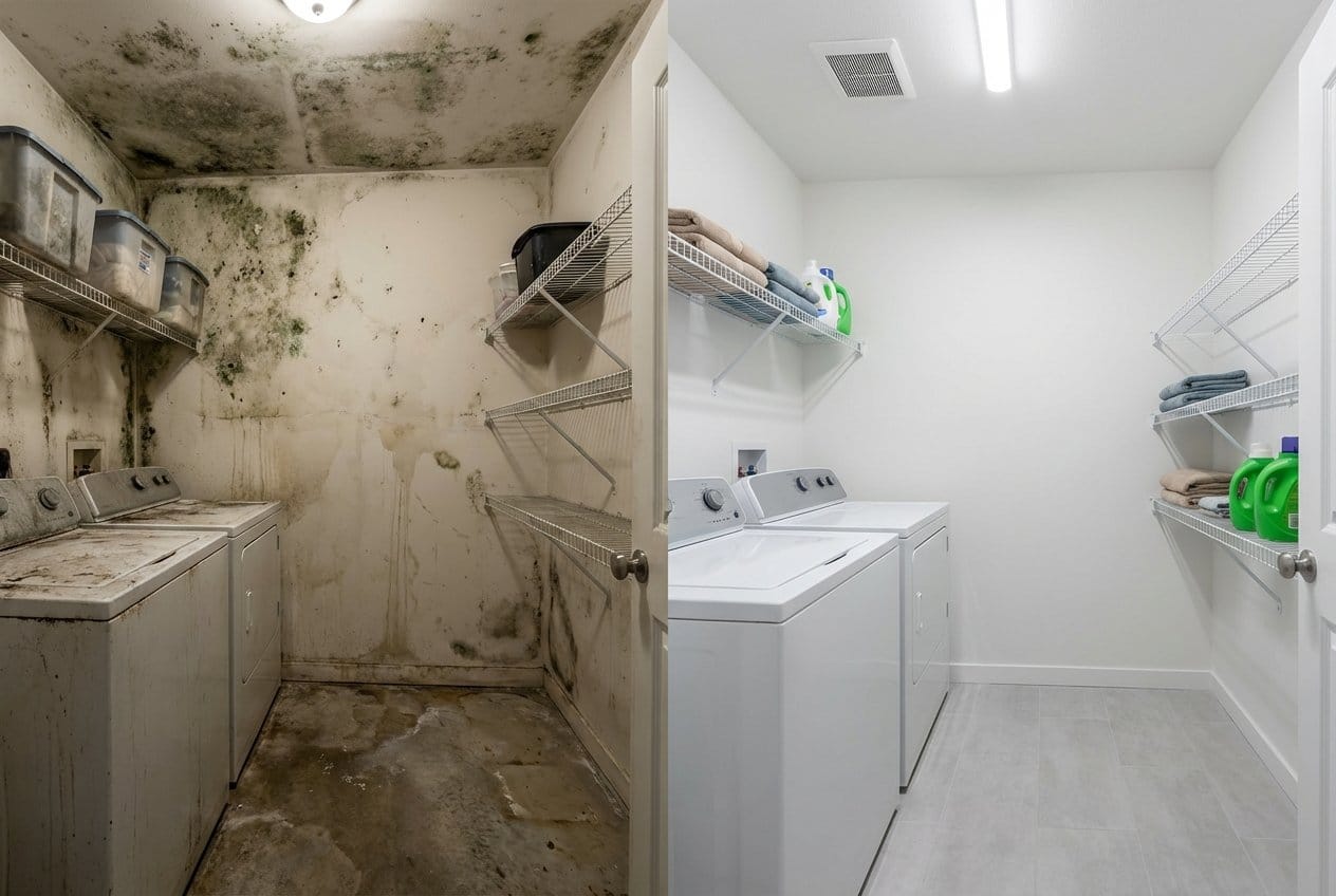 Black Mold Removal restoration โ laundry room of contemporary home in Cresskill, NJ