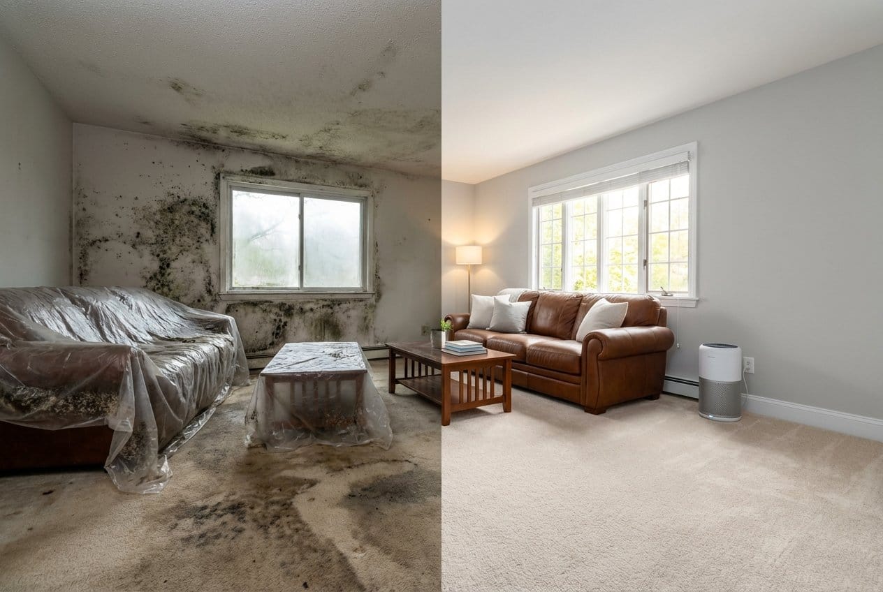 Bathroom & Kitchen Mold Removal before and after in living room, Cresskill NJ
