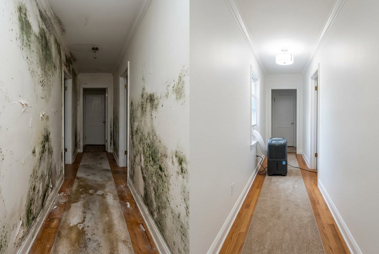 Odor Removal & Disinfection before and after in hallway, Cresskill NJ