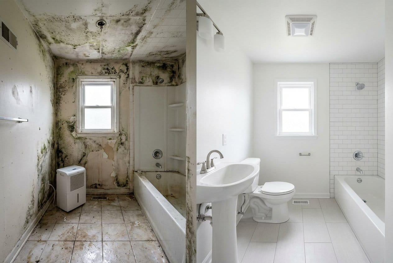 Cresskill Mold Removal bathroom restoration before and after in Cresskill