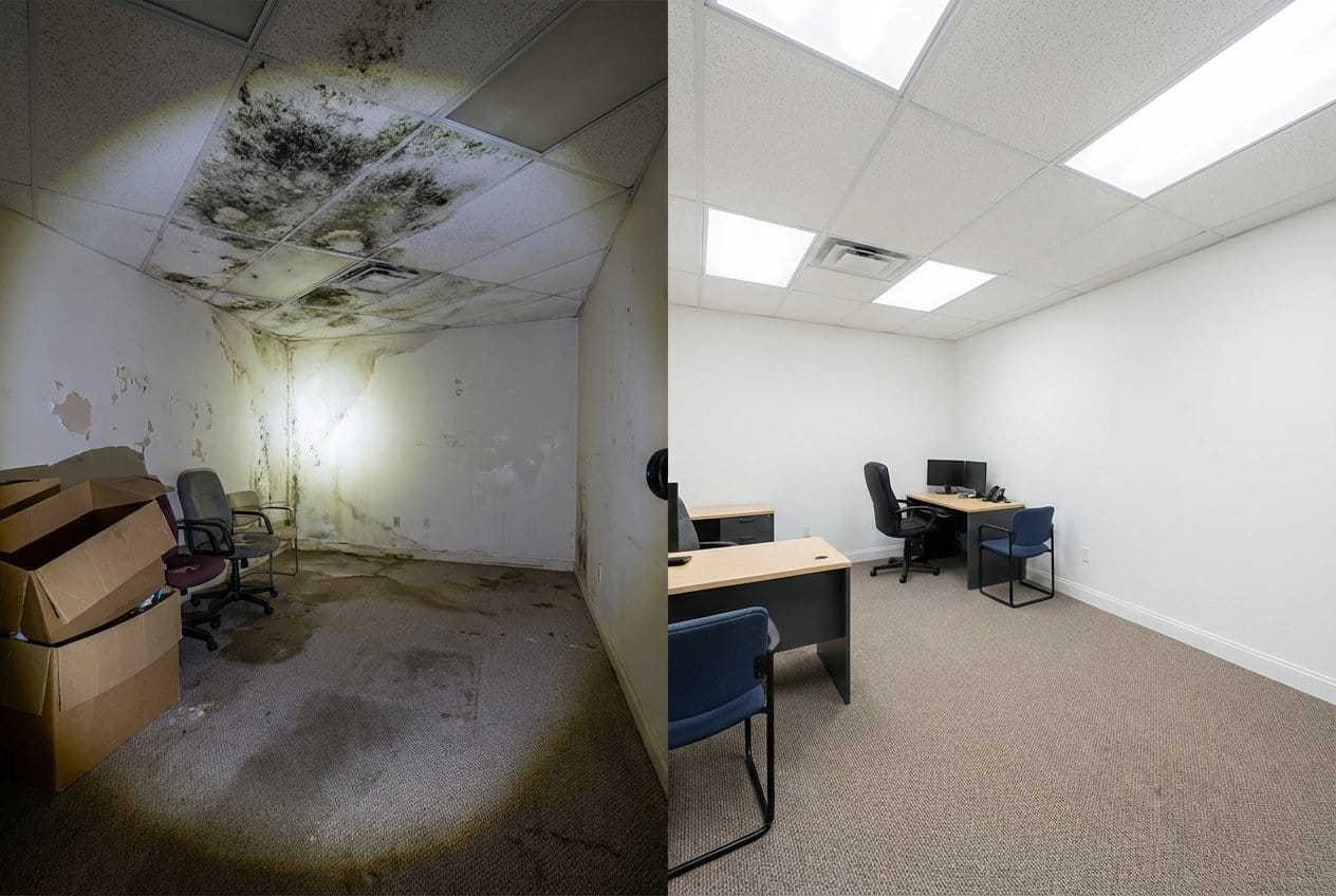 Cresskill Mold Removal commercial office space restoration before and after in Cresskill